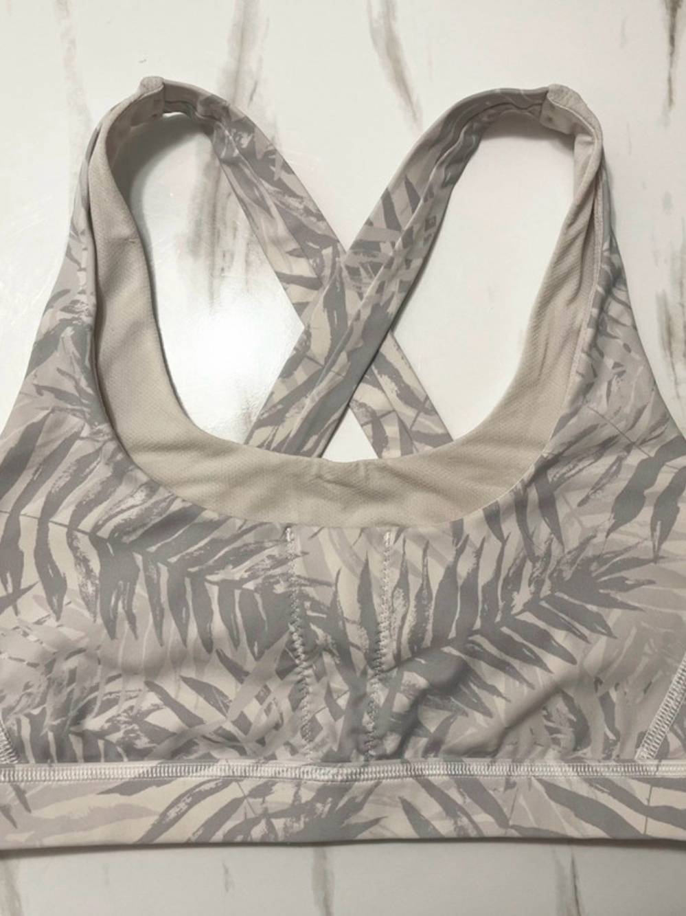 lululemon athletica Light Gray Leaf-Print Crossback Sports Bra